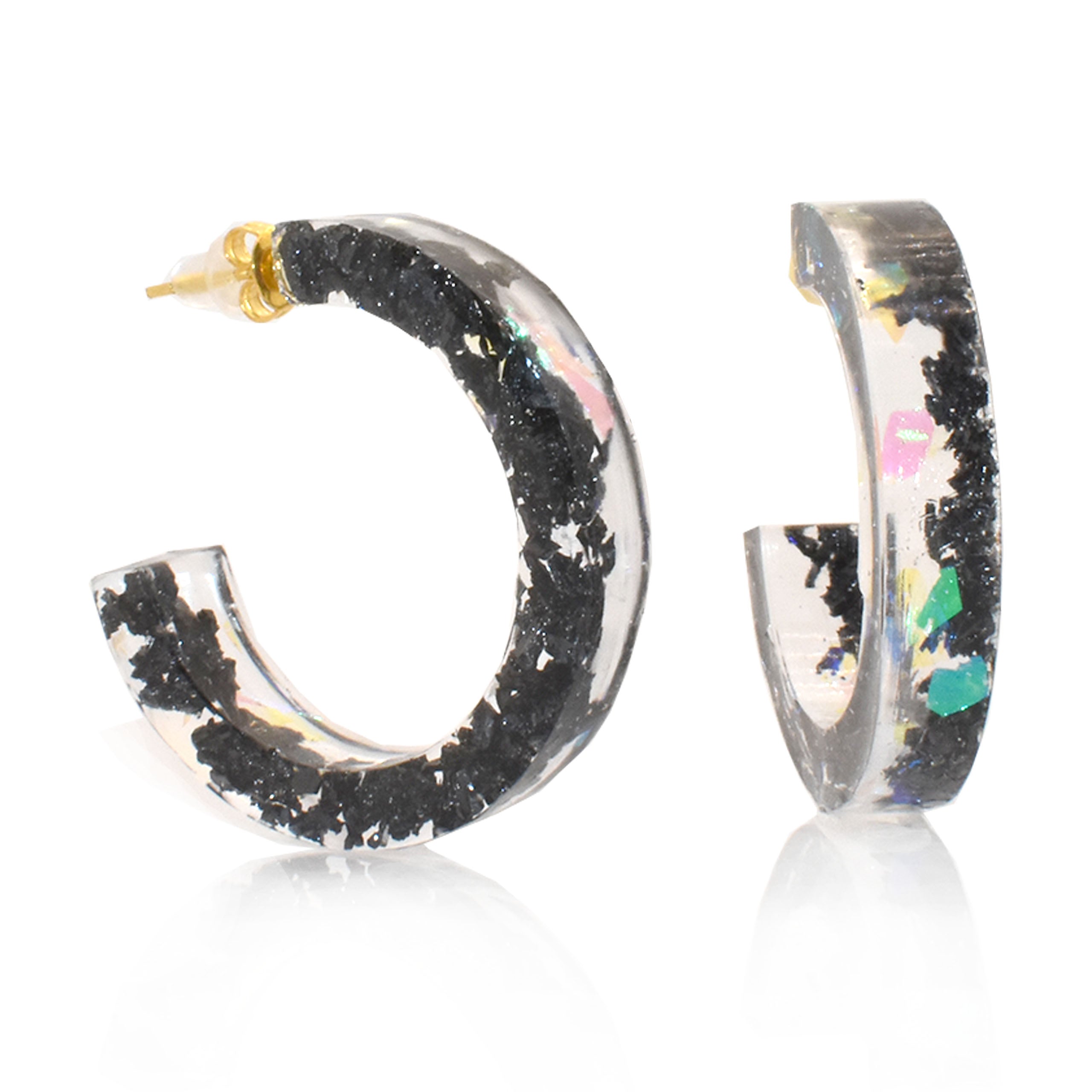 Inclusion Hoop Earrings Resin with Crystals