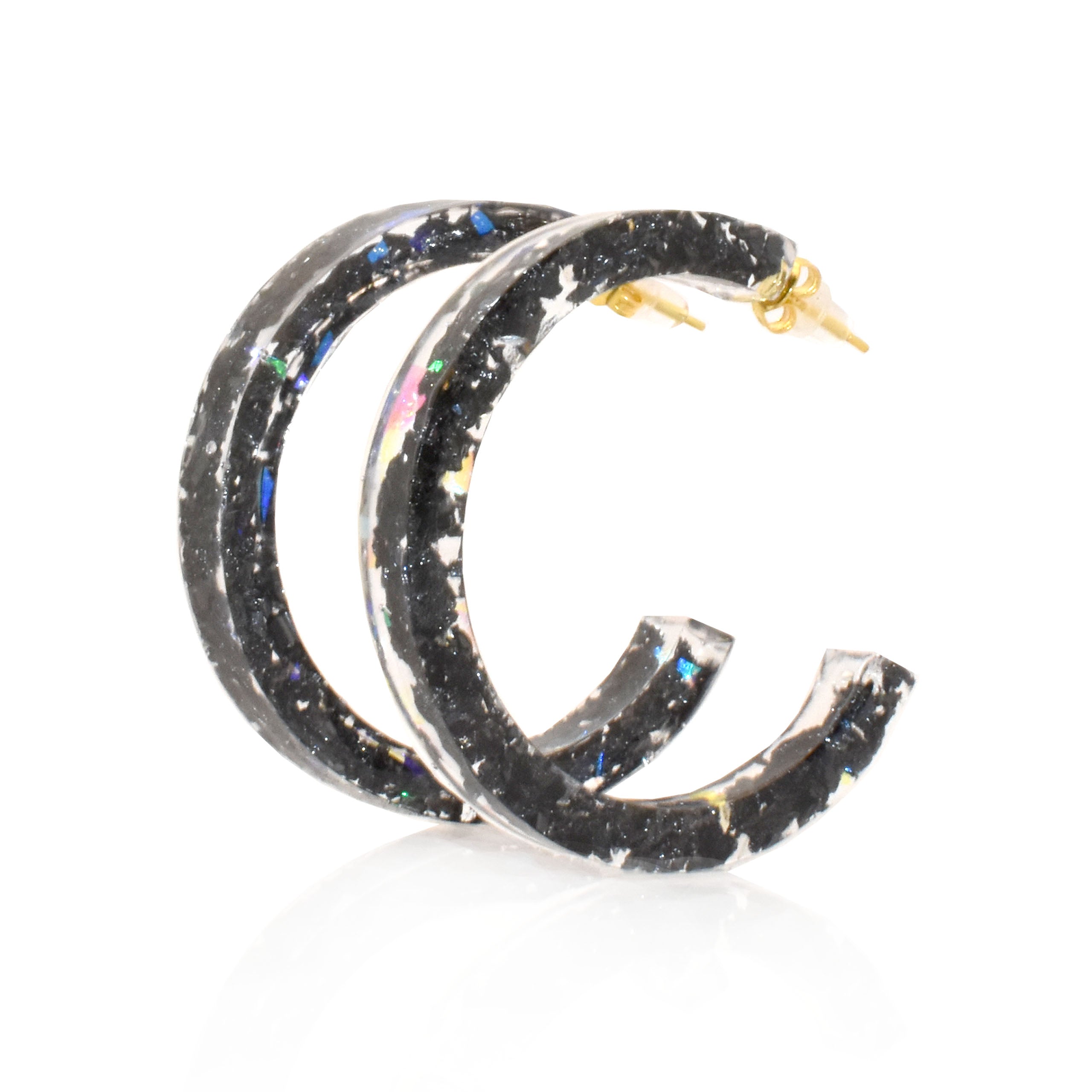 Large Rainbow Black Tourmaline Galaxy Hoops