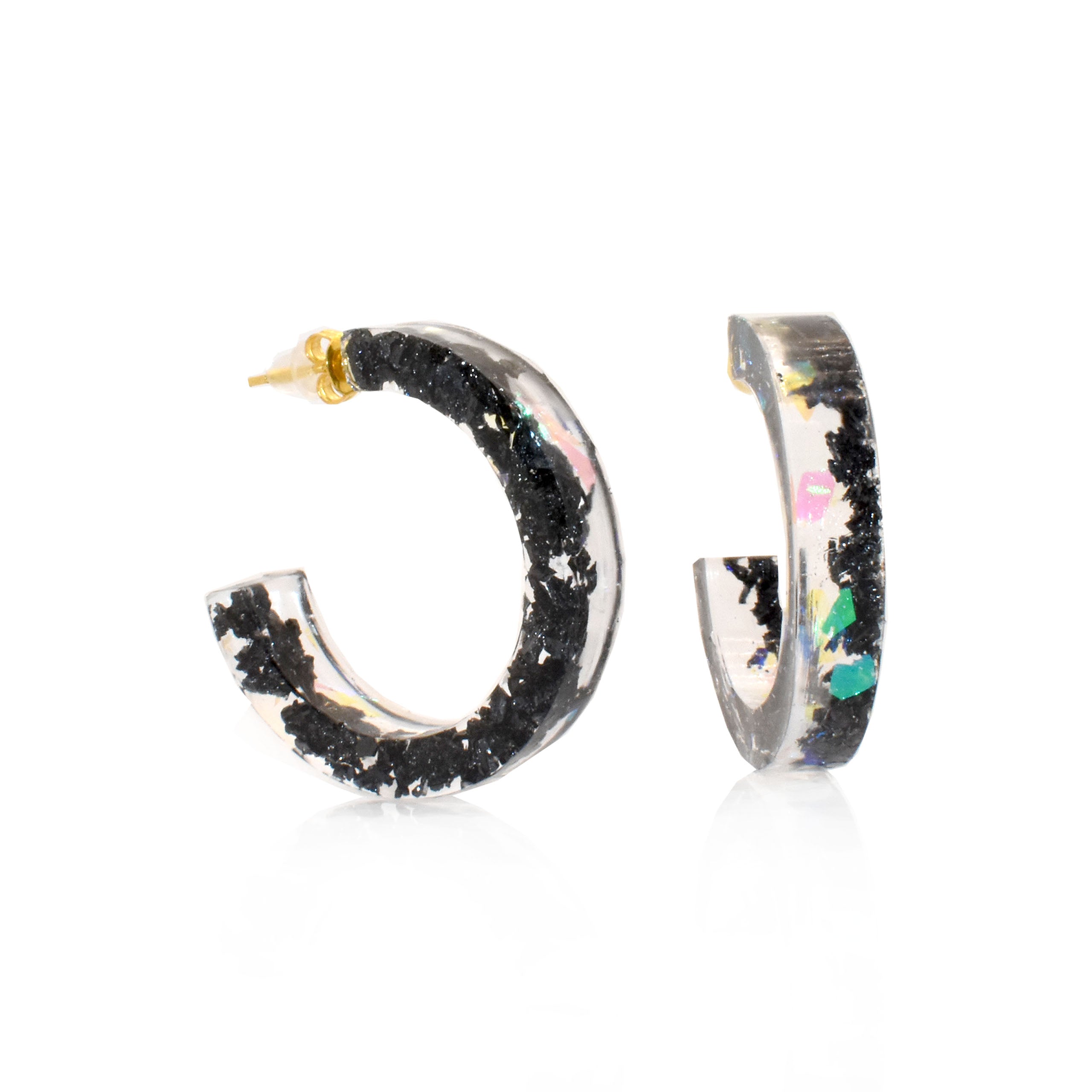 Small Rainbow Black Tourmaline Galaxy Hoops