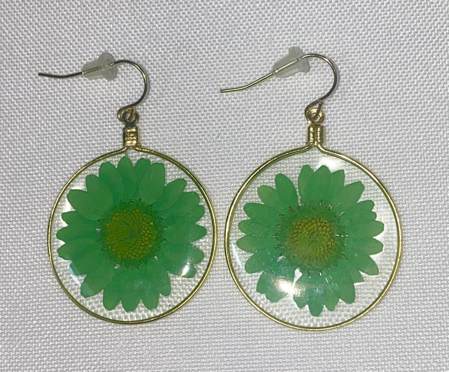 Green Wild Daisy Rose Quartz Earrings