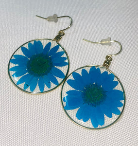 Blue Wild Daisy Rose Quartz Earrings