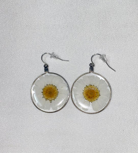 White Wild Daisy Rose Quartz Earrings