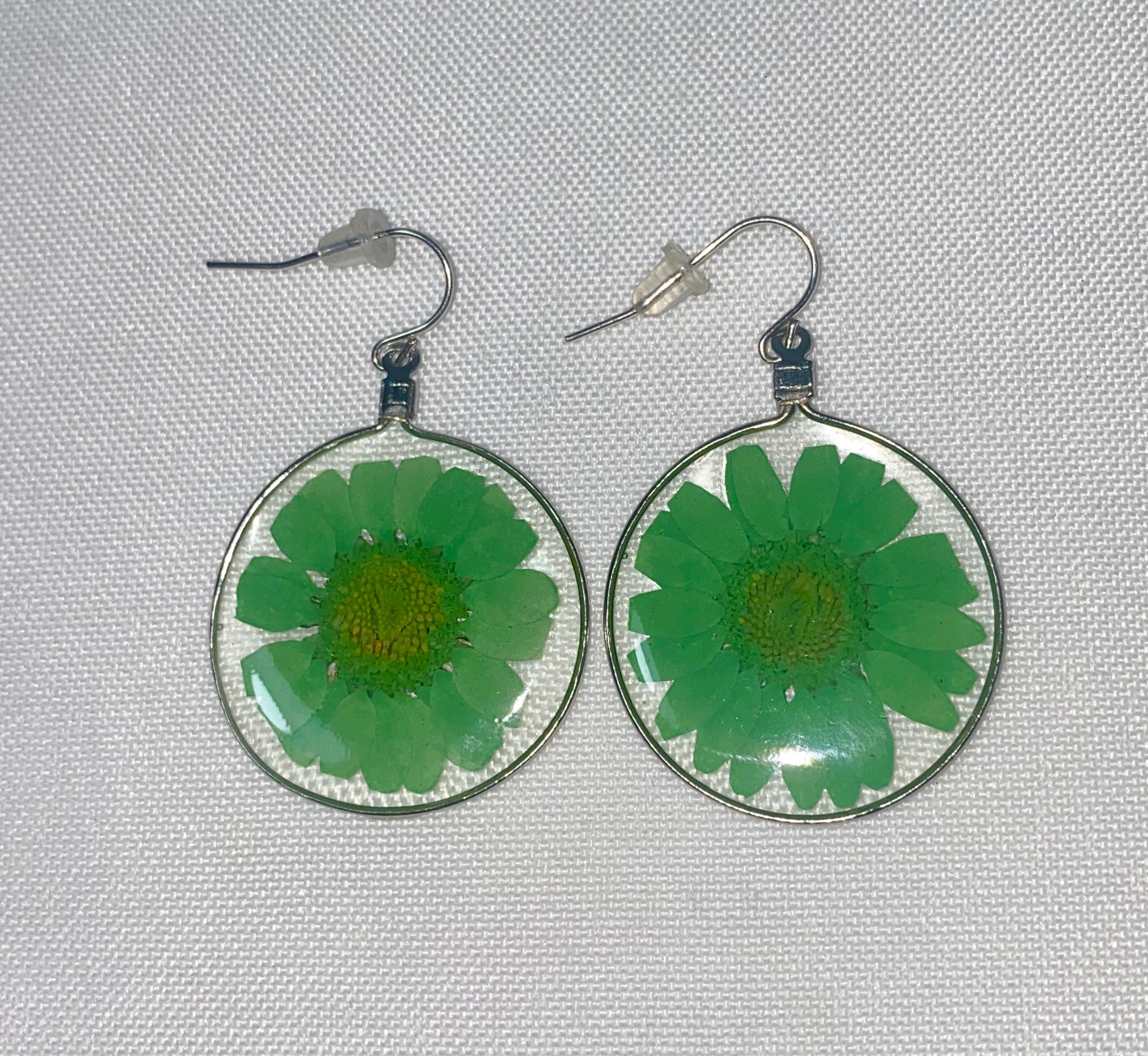 Green Wild Daisy Rose Quartz Earrings