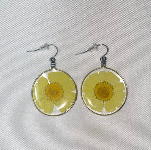 Yellow Wild Daisy Rose Quartz Earrings