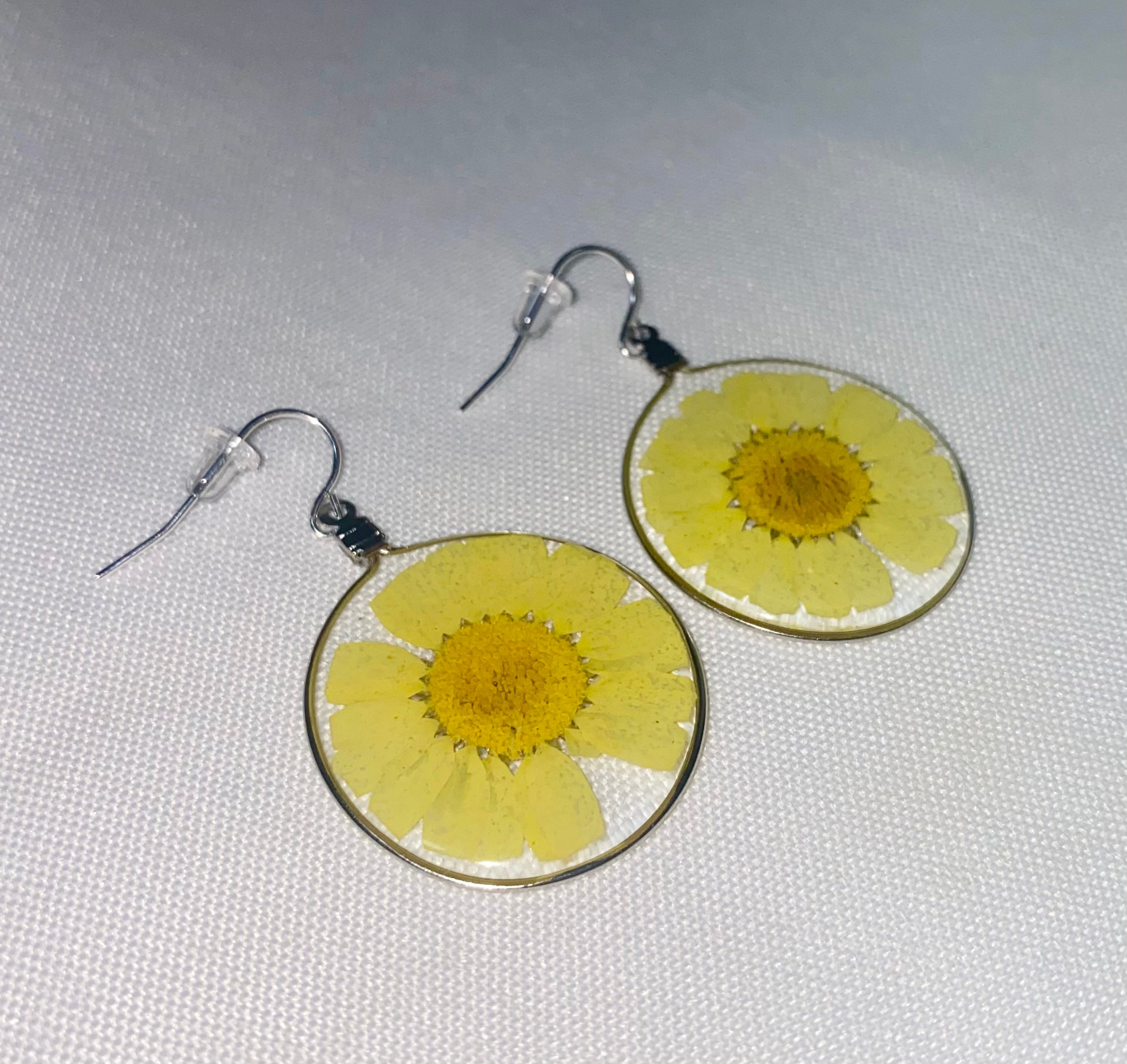 Yellow Wild Daisy Rose Quartz Earrings