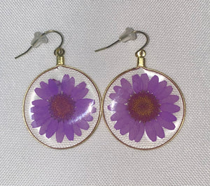 Purple Wild Daisy Rose Quartz Earrings