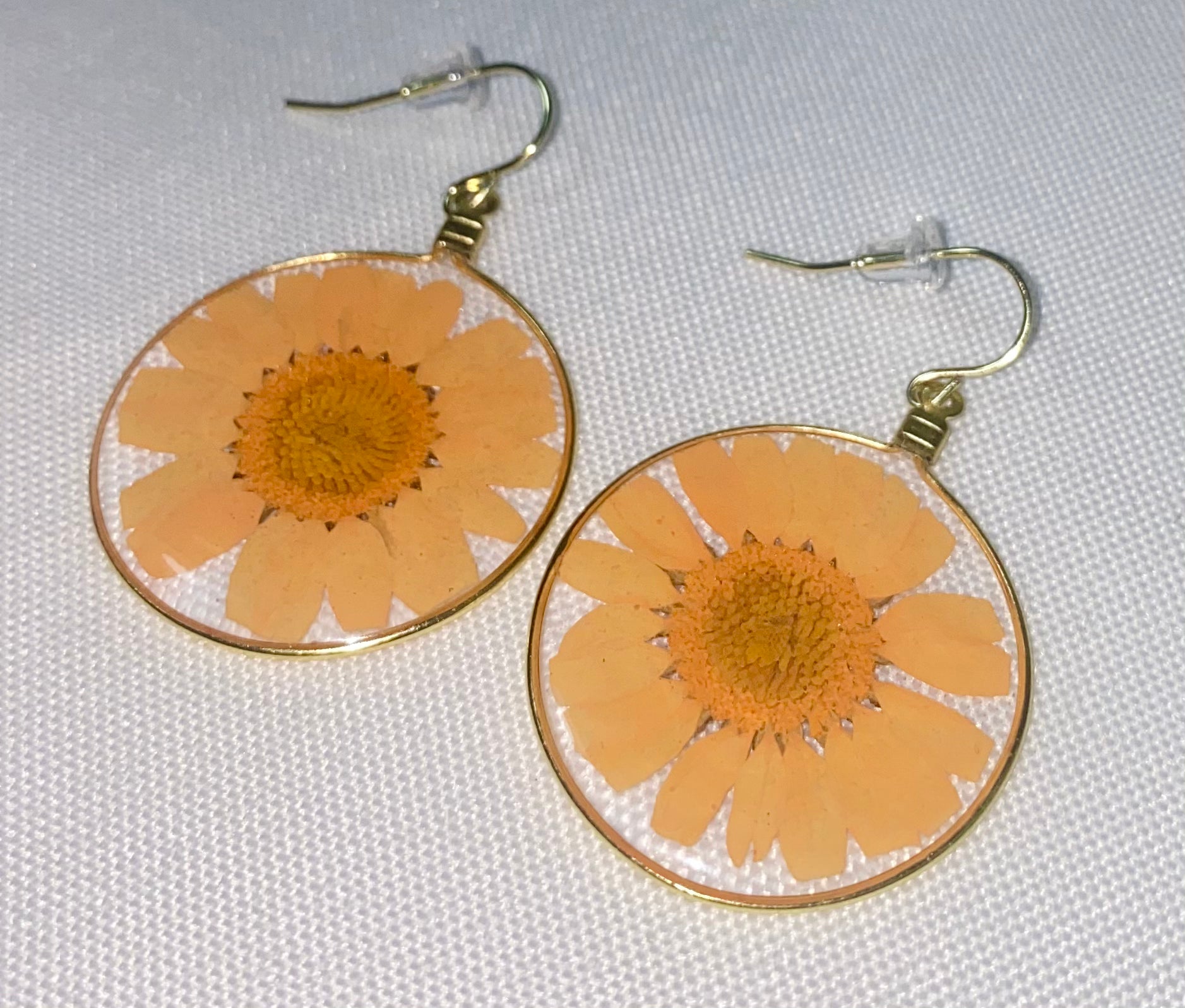 Orange Wild Daisy Rose Quartz Earrings