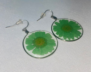 Green Wild Daisy Rose Quartz Earrings