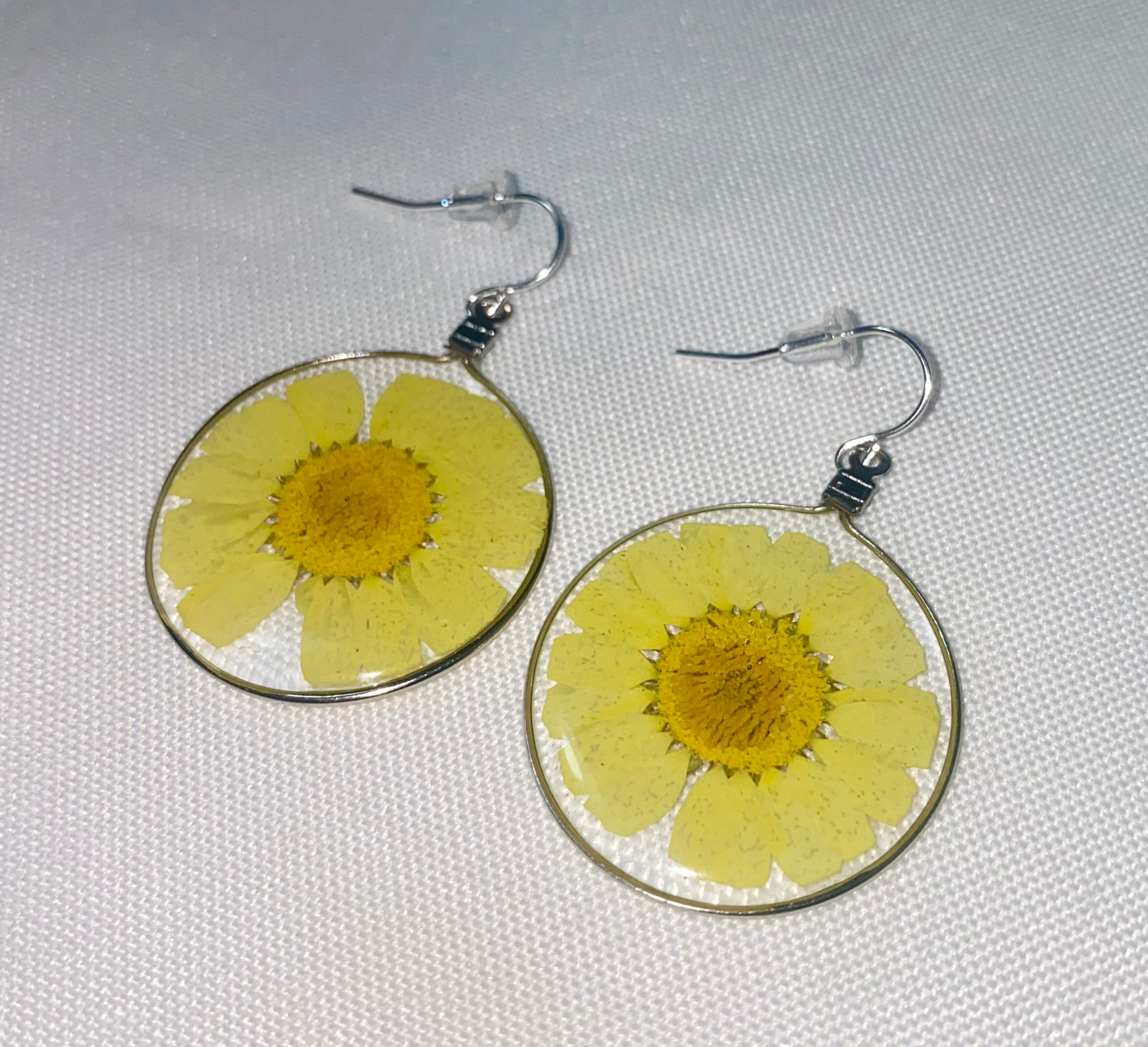 Yellow Wild Daisy Rose Quartz Earrings