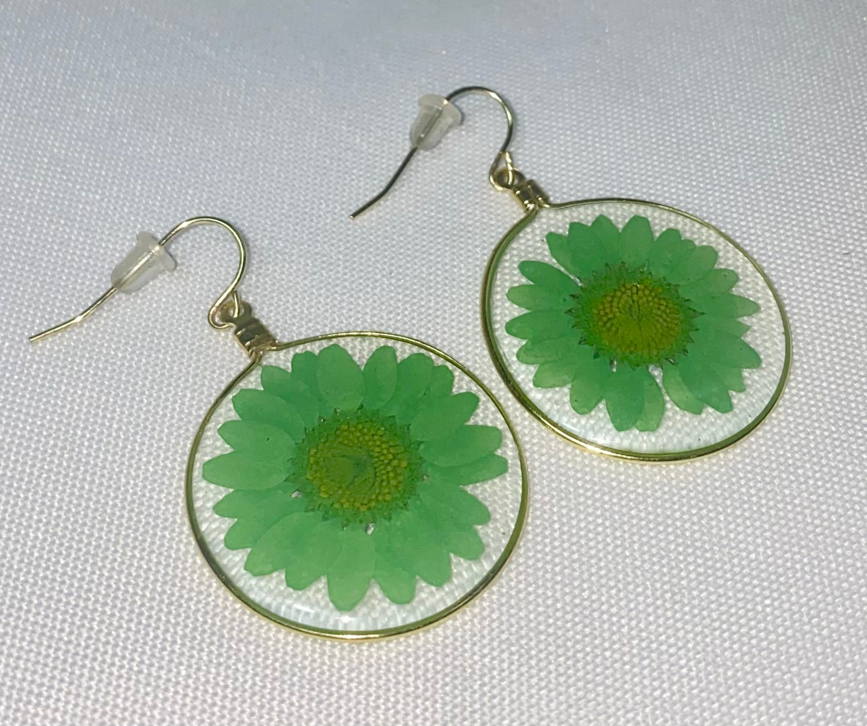 Green Wild Daisy Rose Quartz Earrings