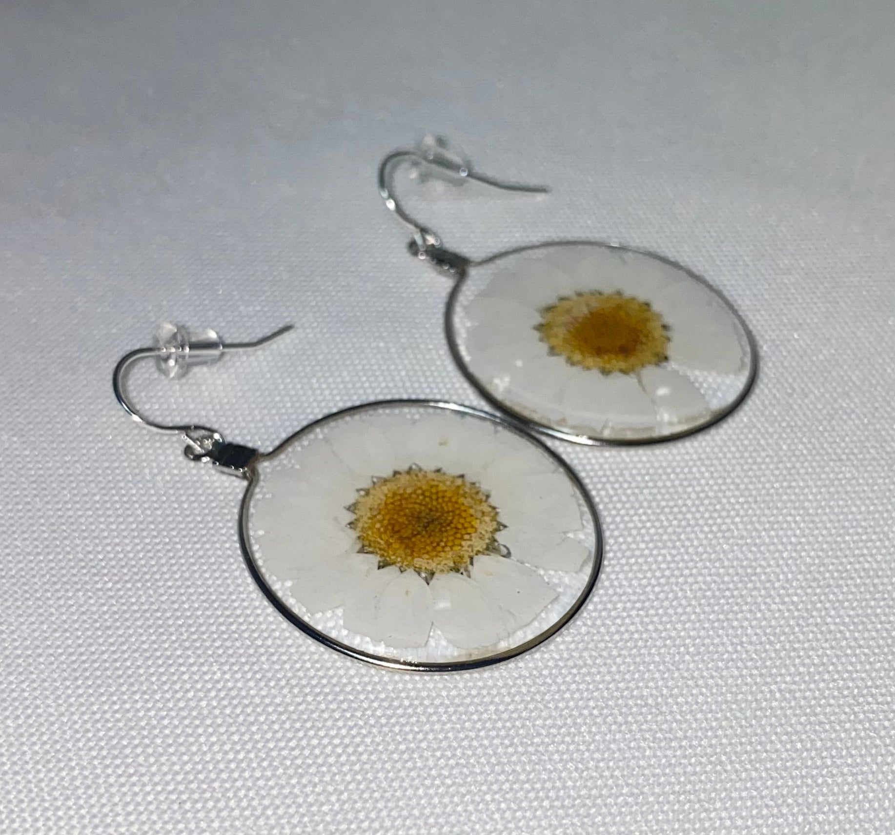 White Wild Daisy Rose Quartz Earrings