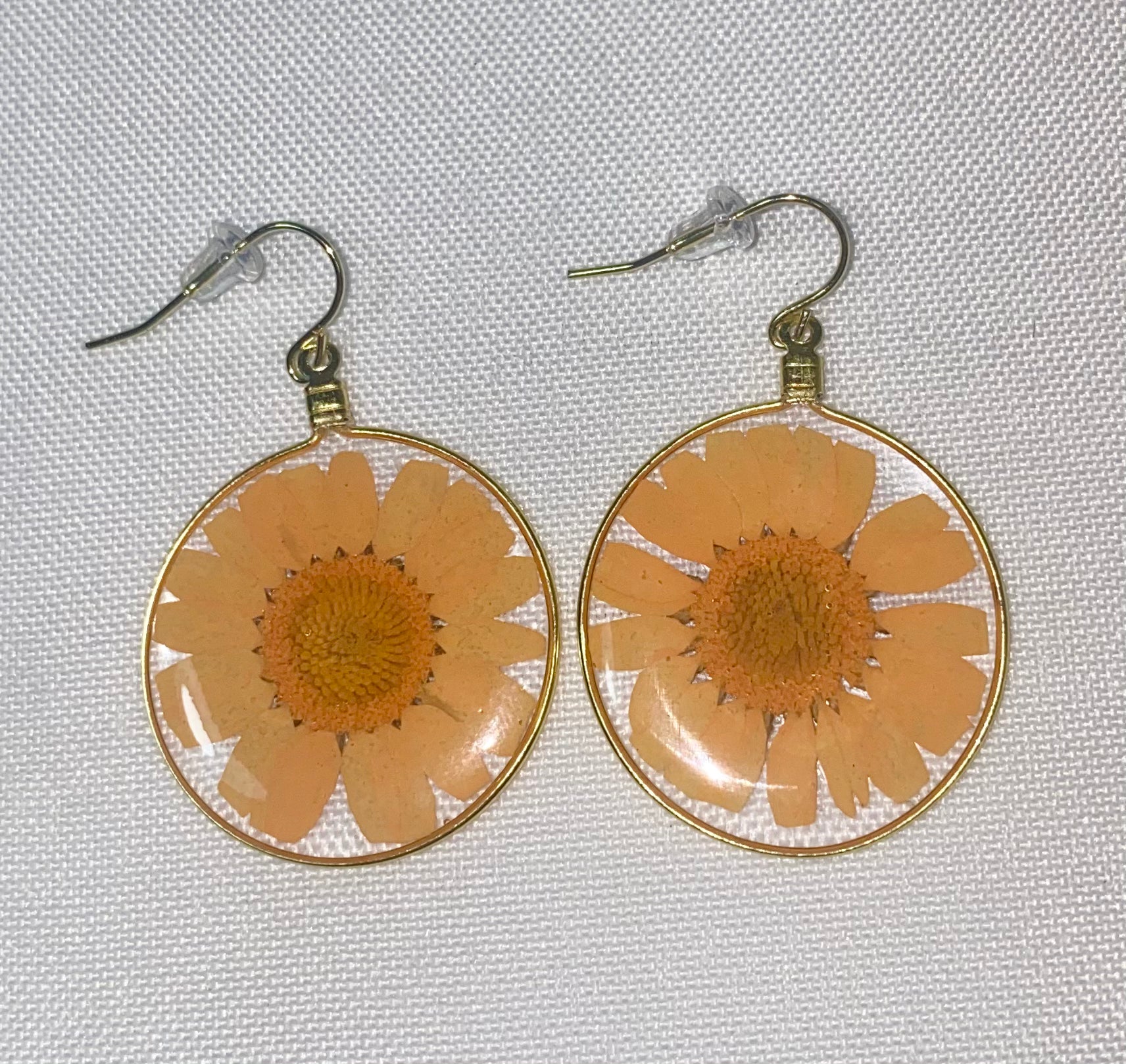 Orange Wild Daisy Rose Quartz Earrings