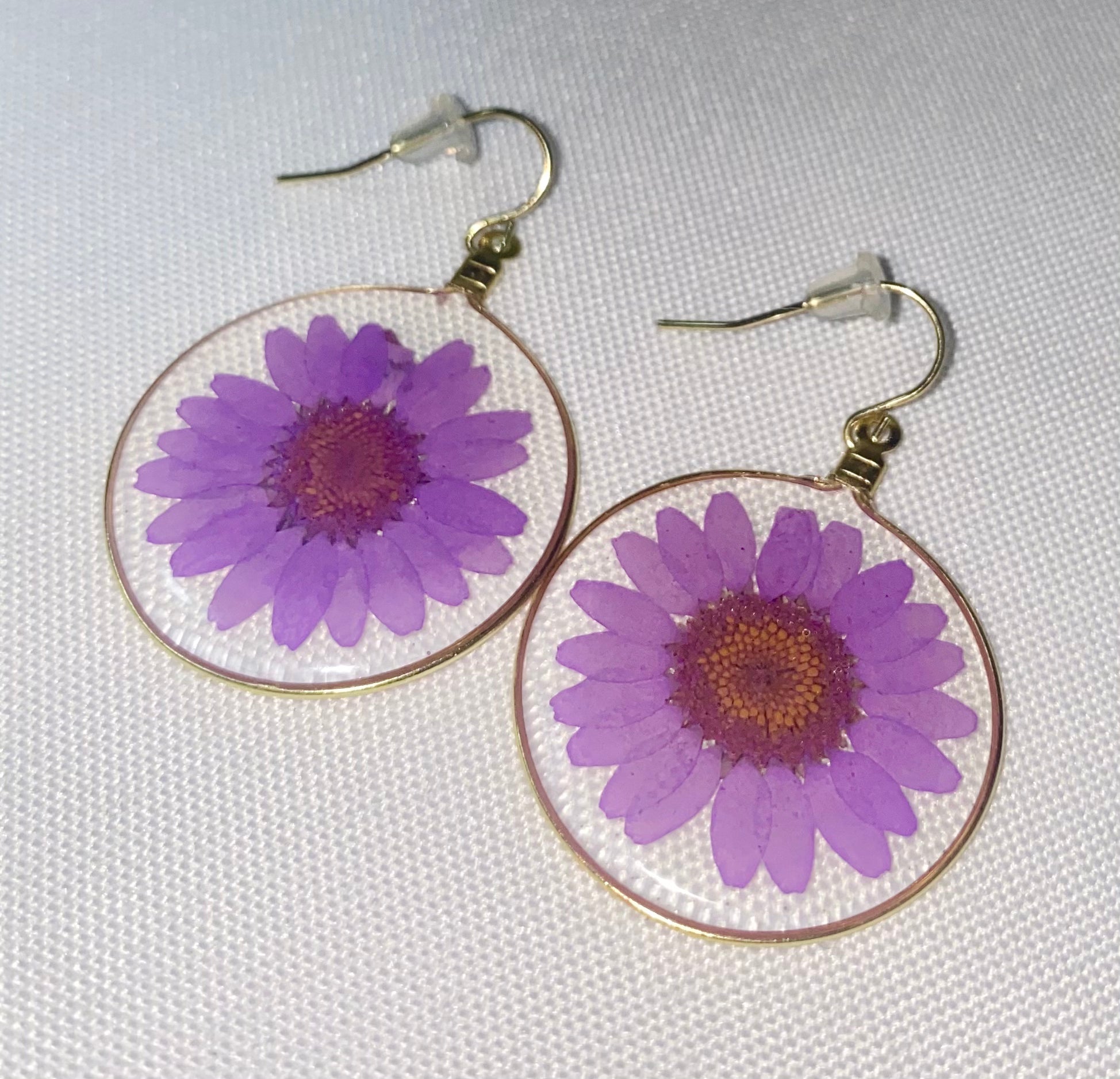 Purple Wild Daisy Rose Quartz Earrings