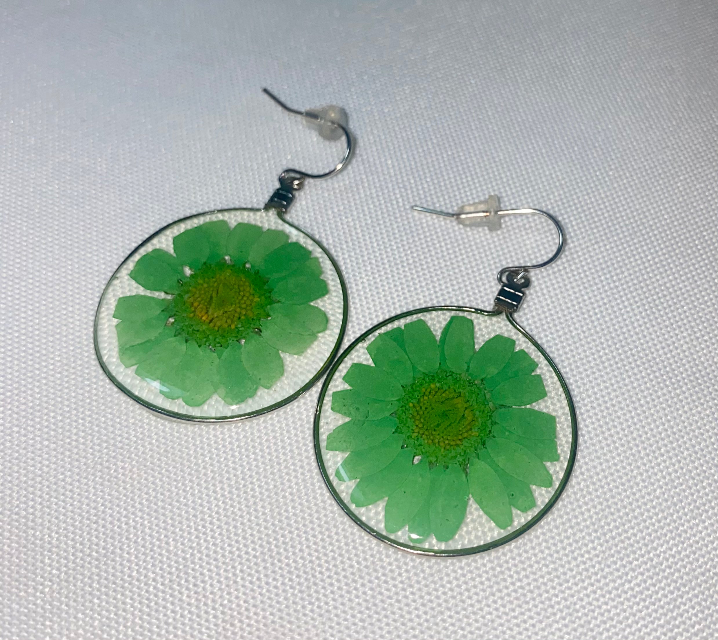 Green Wild Daisy Rose Quartz Earrings