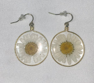 White Wild Daisy Rose Quartz Earrings