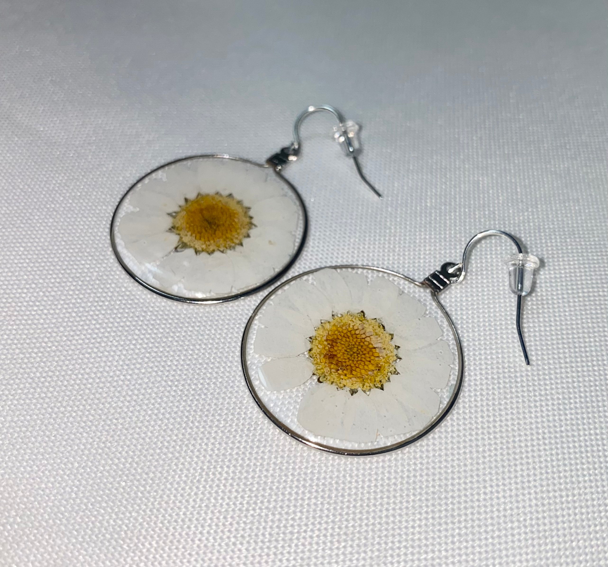 White Wild Daisy Rose Quartz Earrings