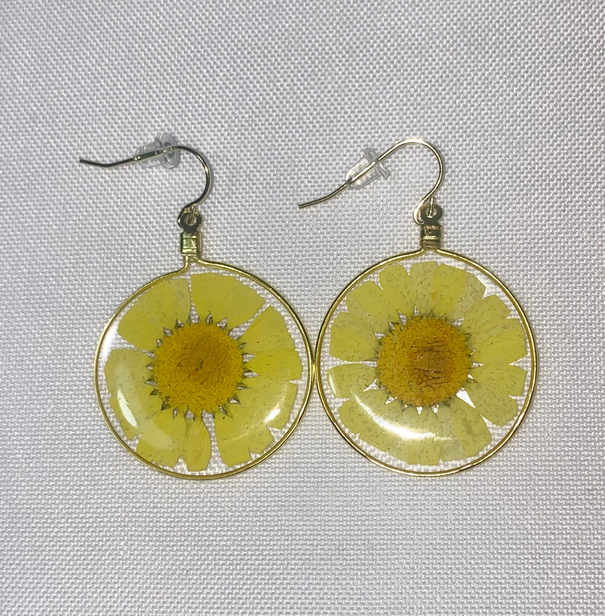 Yellow Wild Daisy Rose Quartz Earrings