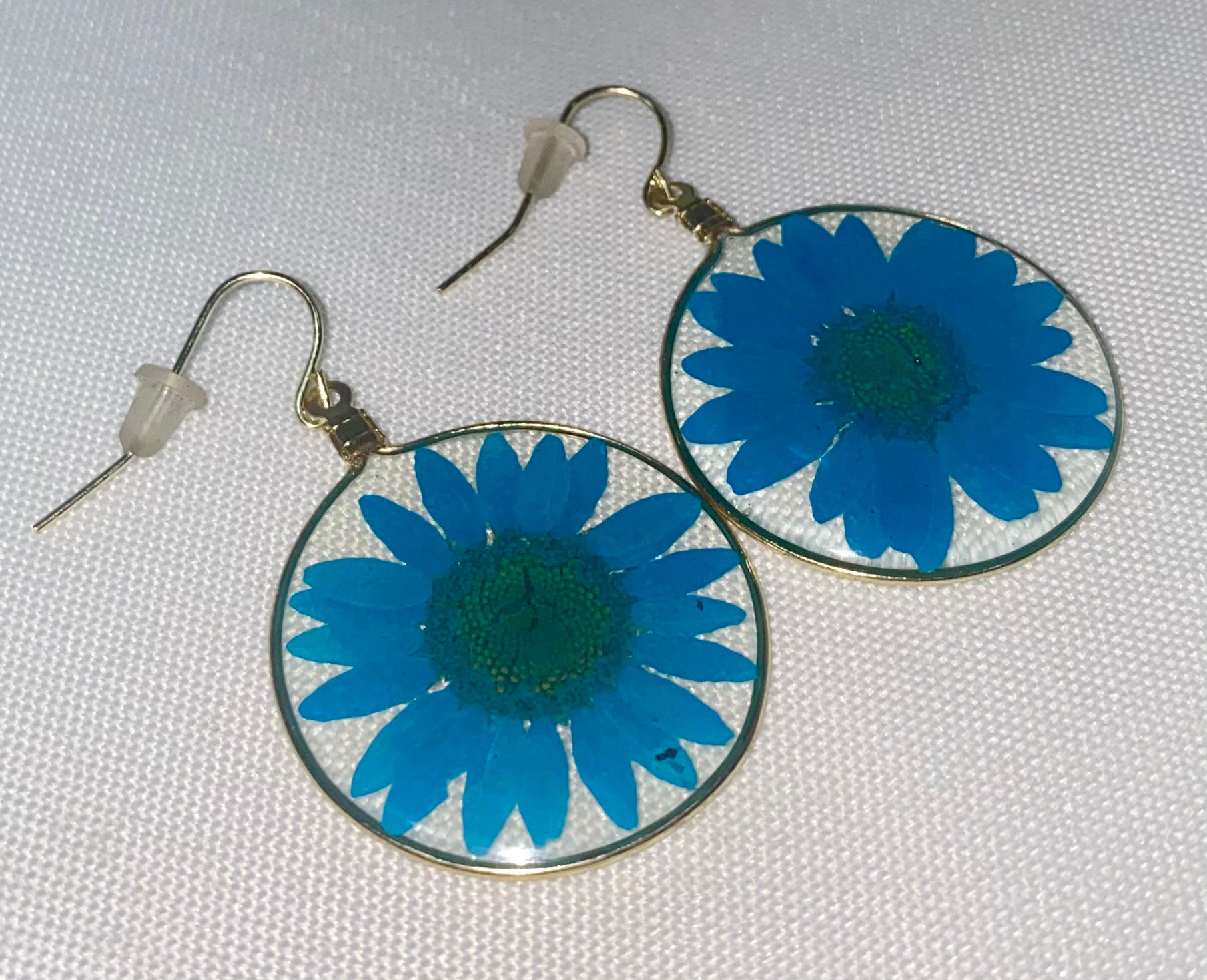 Blue Wild Daisy Rose Quartz Earrings