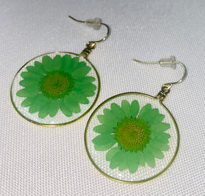 Green Wild Daisy Rose Quartz Earrings