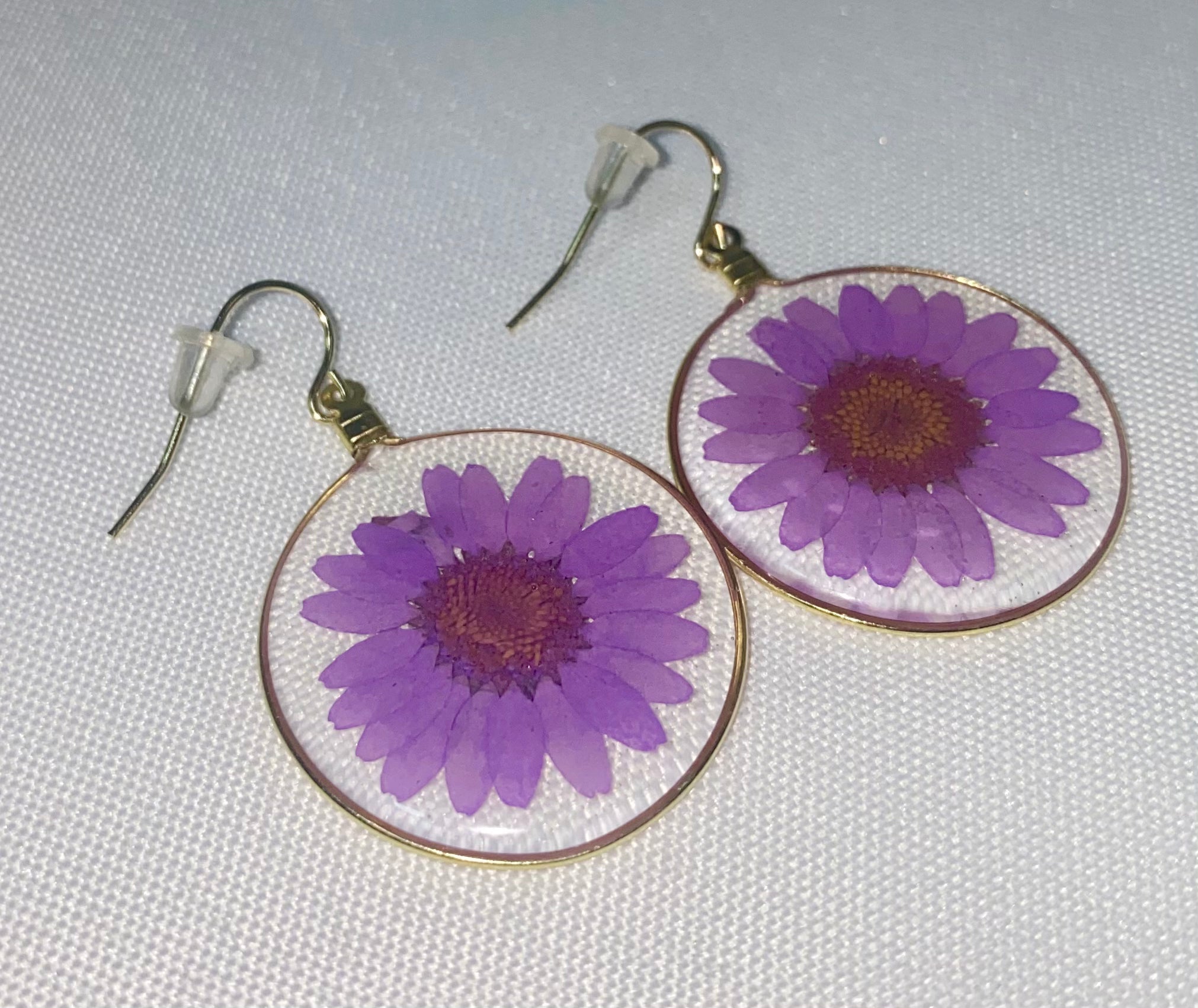 Purple Wild Daisy Rose Quartz Earrings