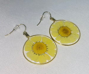 Yellow Wild Daisy Rose Quartz Earrings