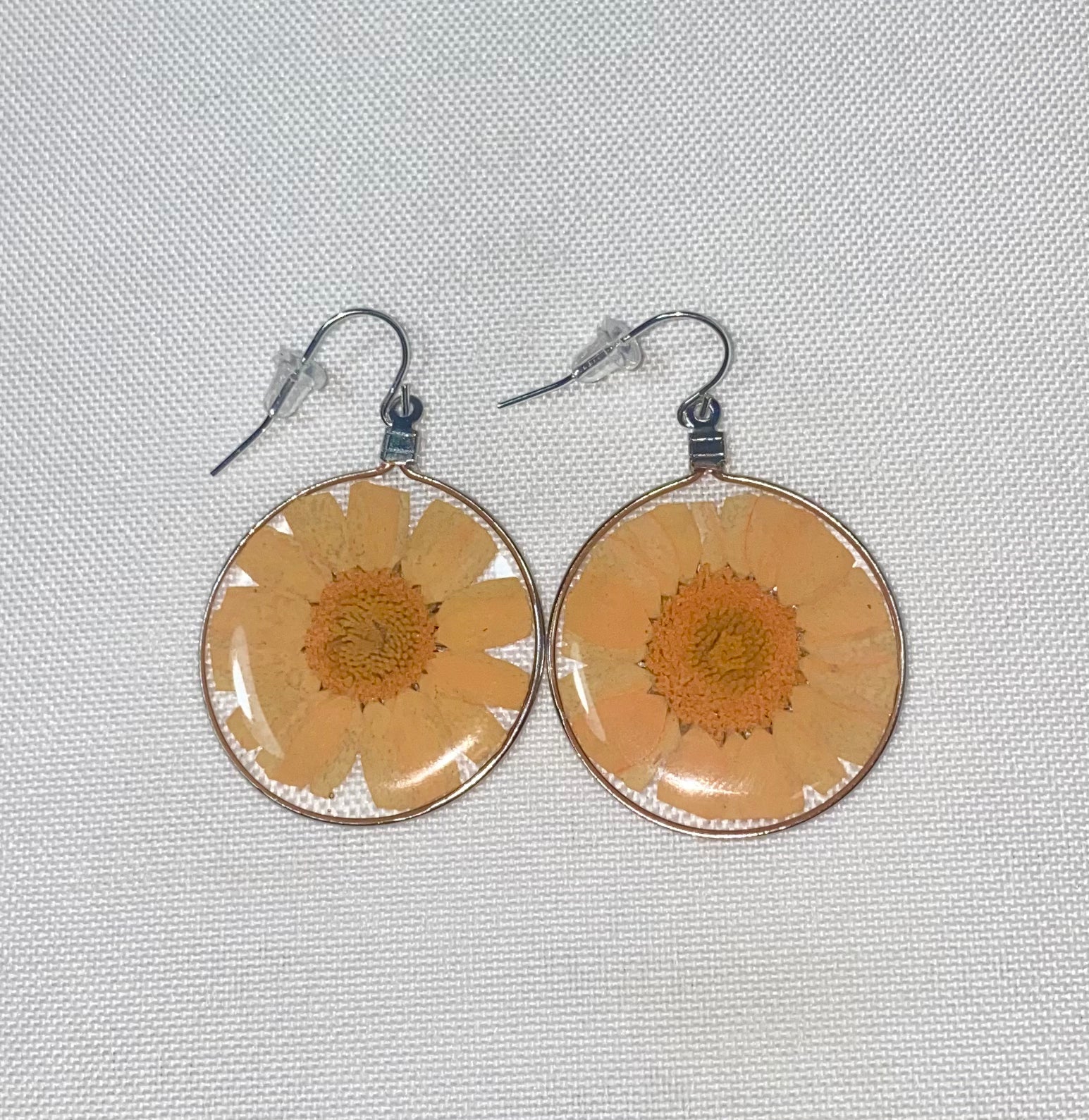 Orange Wild Daisy Rose Quartz Earrings