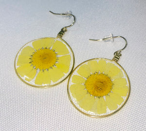 Yellow Wild Daisy Rose Quartz Earrings