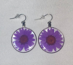 Purple Wild Daisy Rose Quartz Earrings