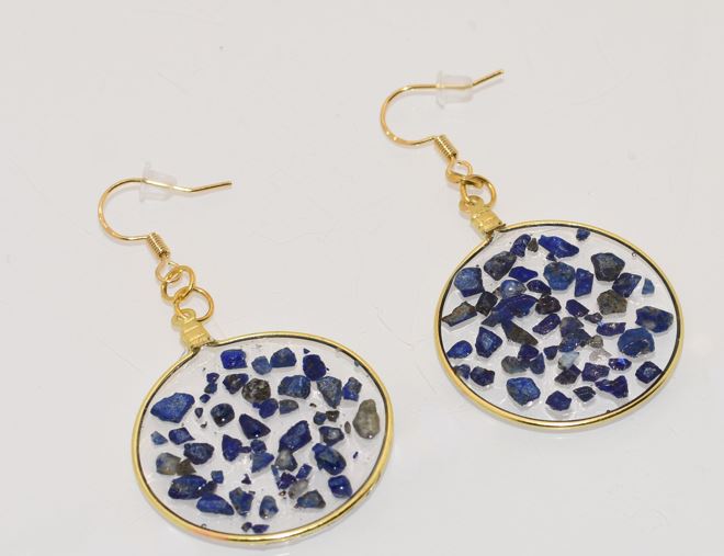 Large Lapis Lazuli Gold Dangle Earrings