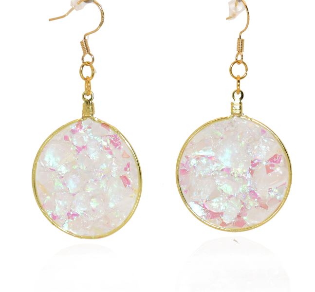 Large Rose Quartz Gold Dangle Earrings