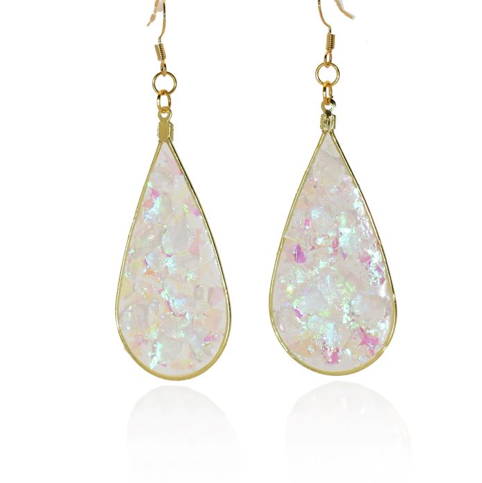 Large Rose Quartz Gold Teardrop Dangle Earrings