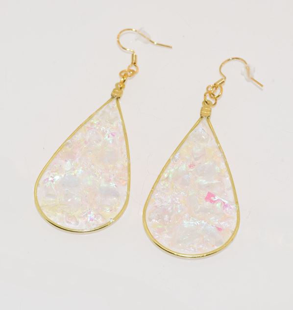 Large Rose Quartz Gold Teardrop Dangle Earrings