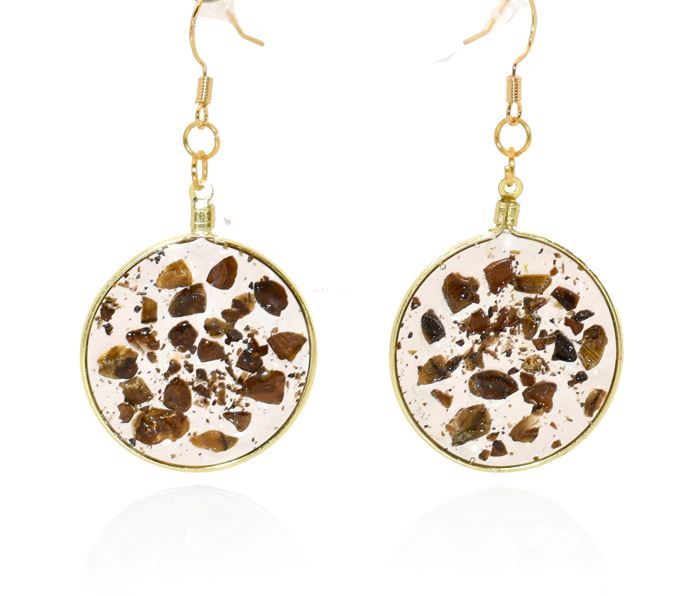 Large Tigers Eye Gold Dangle Earrings
