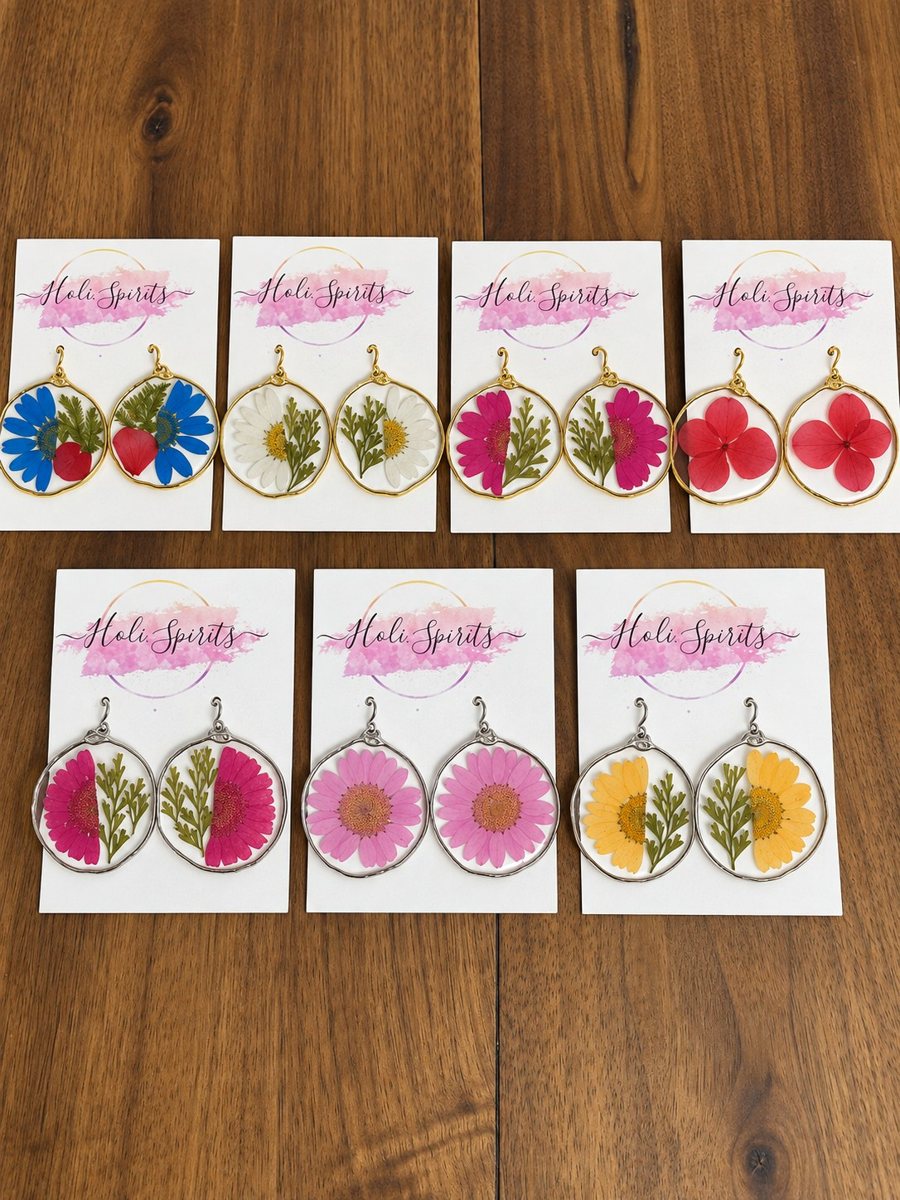 One of a kind real flower drop earrings