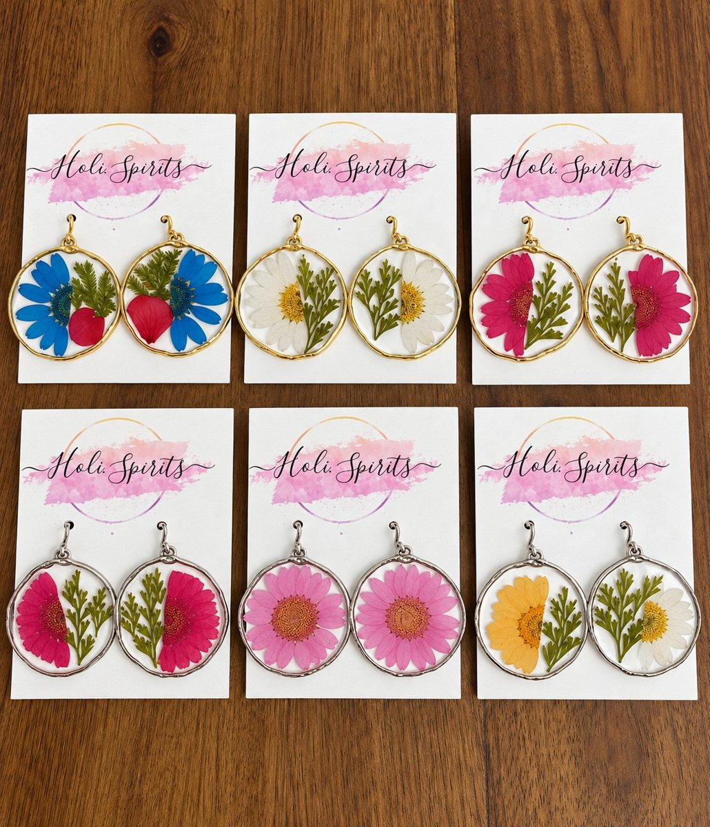 Holi.Spirits one of a kind pressed flower earrings